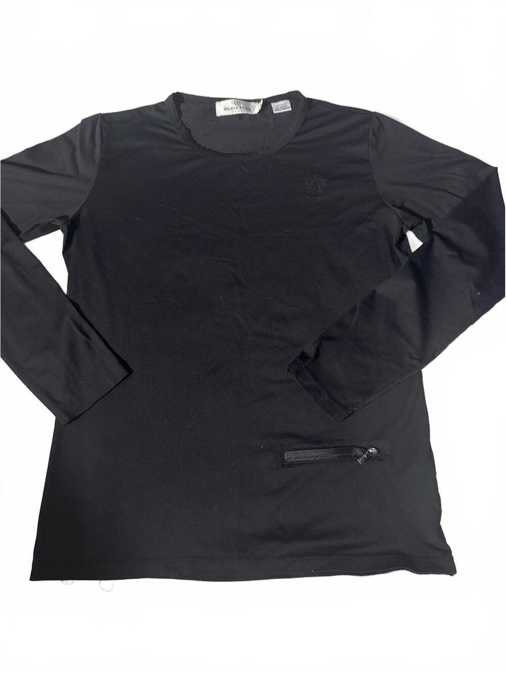 Bugatchi Women Black Long Sleeve Top with Zipper Detail Size Large